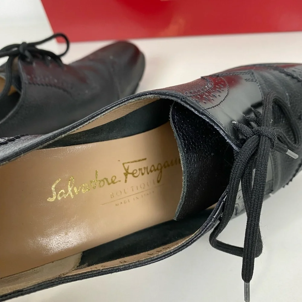 Salvatore Ferragamo Ferrara Women's 7 1/2 AA Black Leather Oxford Lace Up Shoes - Picture 9 of 14